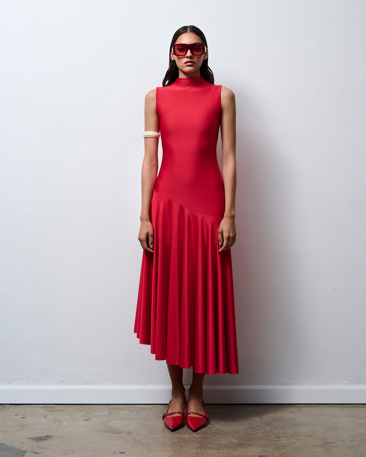 Dylan Dress in Cherry Red Asymmetric Pleated Midi | Selvi Red / XL Dylan Dress in Cherry Red Asymmetric Pleated Midi | Selvi Red / XL